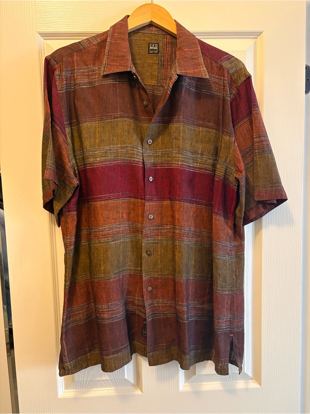 Ike Behar Men's Striped Button-Up Shirt in Rust and Brown